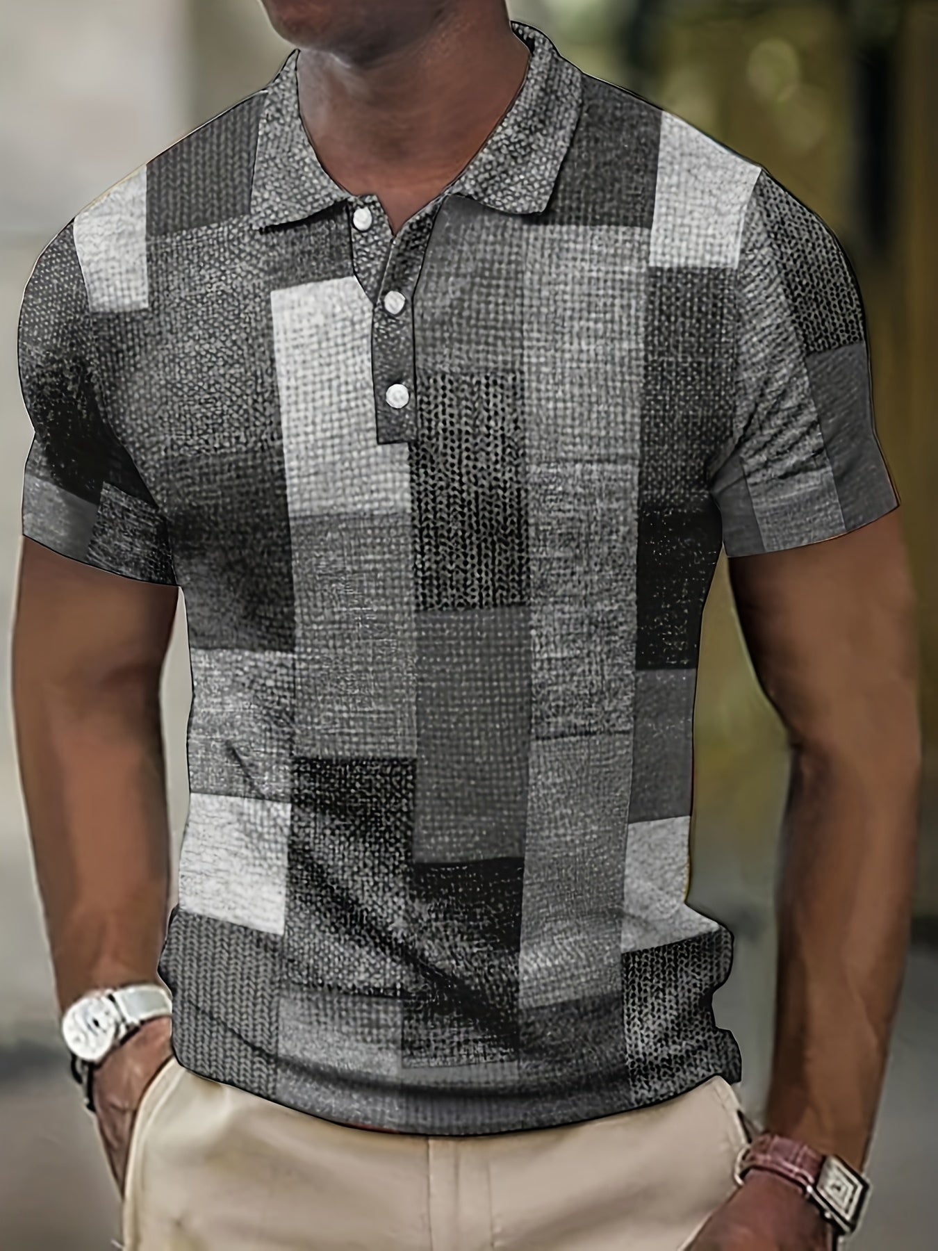 Trendy Plaid Print Men's Casual Button Up Short Sleeve Lightweight Shirt, Spring Fall