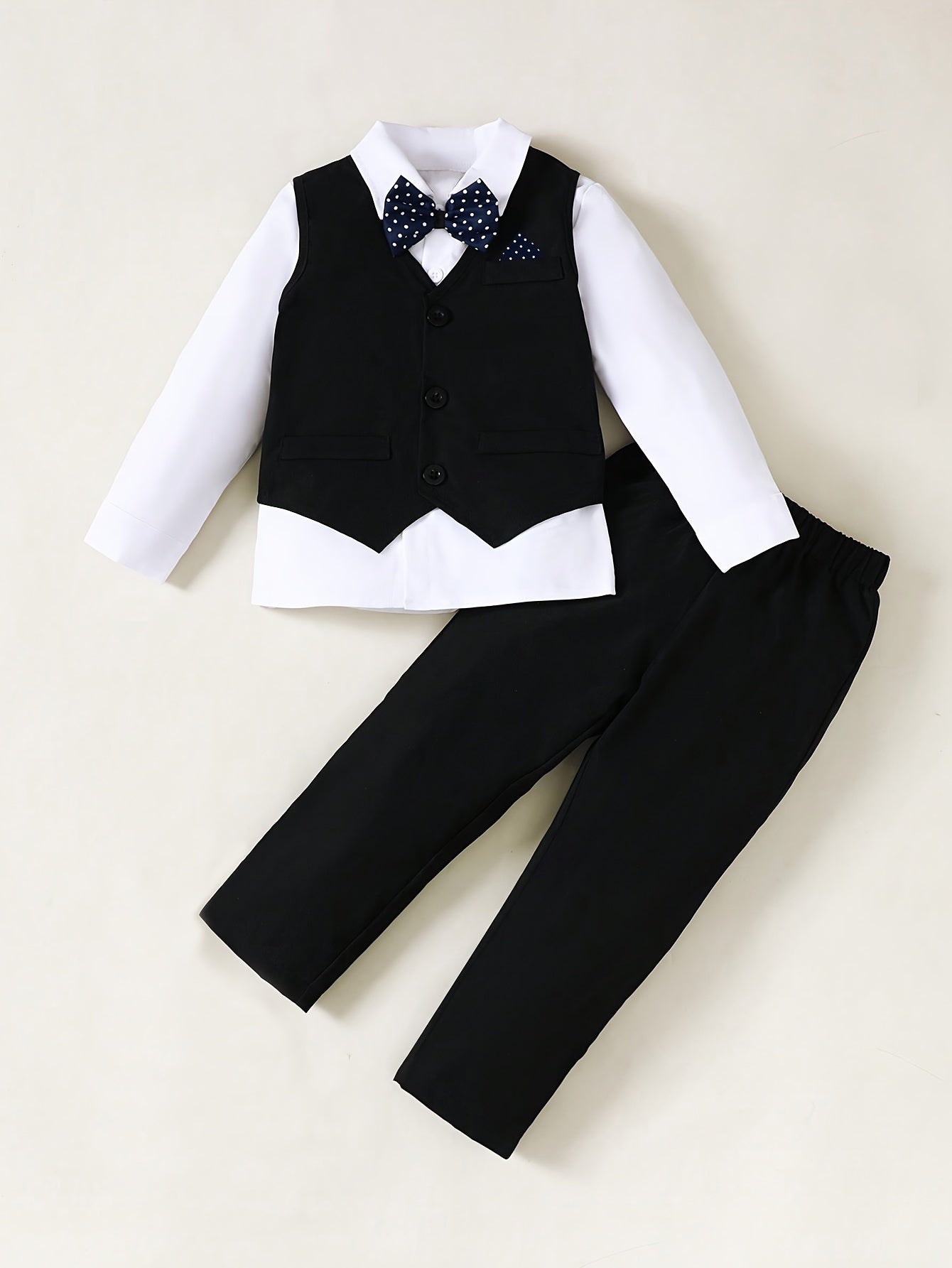 Boys 3-Piece Gentleman Suit Set – Solid Shirt, Pants, Vest, And Bow Tie - Perfect For Birthdays, Parties, Weddings