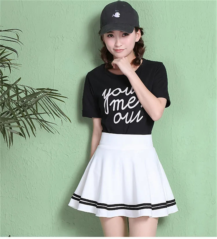 Women Skirt Elastic Faldas Ladies Midi Skirts Pleated Black Sexy Stripe Girl Mini Short School Skirts