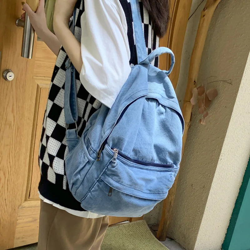 New Gray Denim Backpack Women's Leisure Travel Outing Shoulder Bag Female Fashion Schoolbags Suitable For Boys And Girls Mochila
