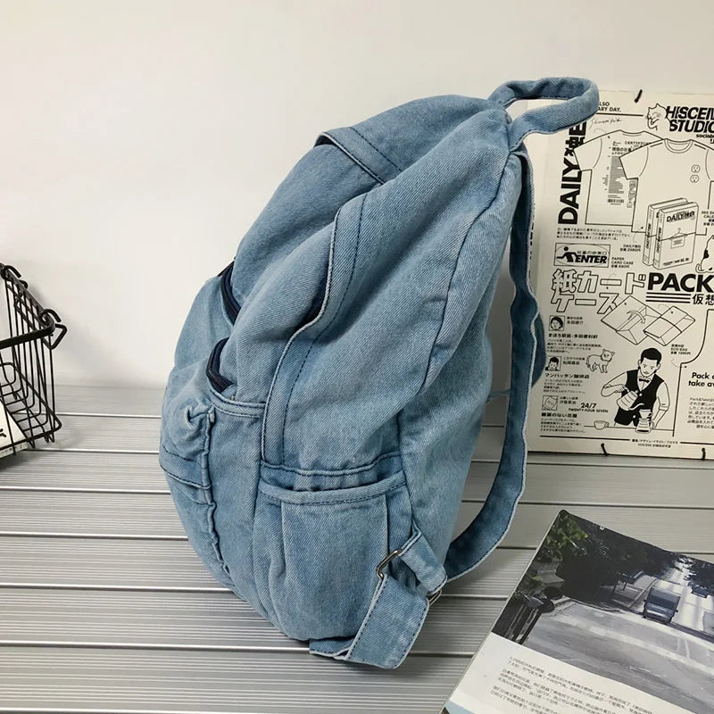 New Gray Denim Backpack Women's Leisure Travel Outing Shoulder Bag Female Fashion Schoolbags Suitable For Boys And Girls Mochila