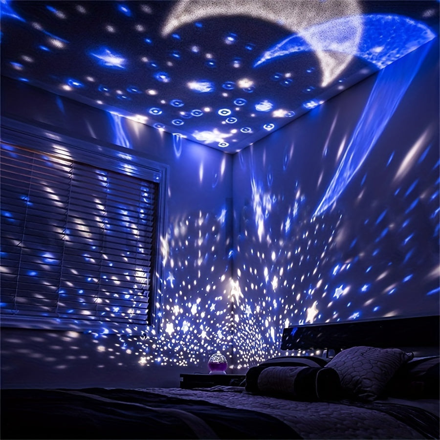 1pc Star Moon Night Light Projector - Starry Night Light For Bedroom Lamp Toys For Gifts Birthday, 360 Degrees Rotating Moon Star Projector, Colour Changing LED Night Light Lamps, Christmas Gifts