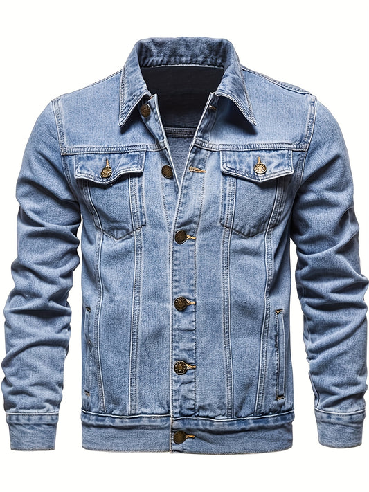 Men's Casual Denim Jacket, Street Style Button Up Jacket