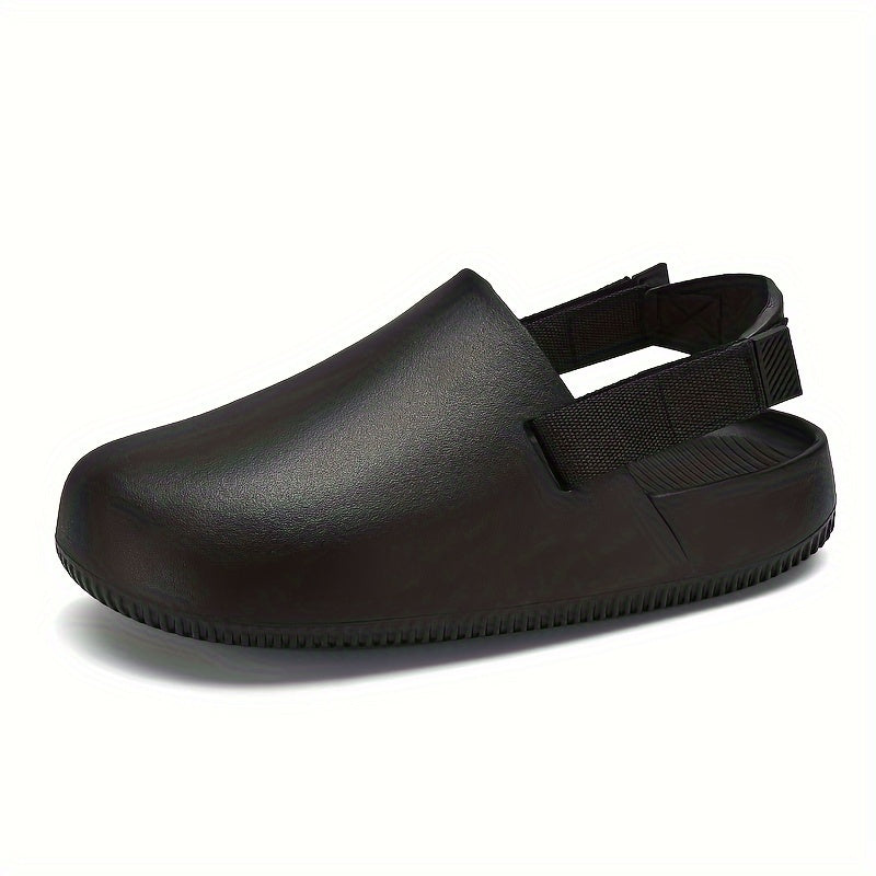 Men's Non-Slip Durable Solid Color EVA Clogs, Closed Round Toe Beach Slippers, Indoor & Outdoor Casual Activities Shoes