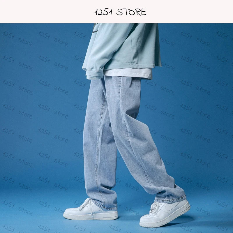 Straight Jeans Men Wide Jeans Loose Denim Trousers White Neutral Jeans Streetwear Casual Pure Man Pants Hip Hop Bagy jeans