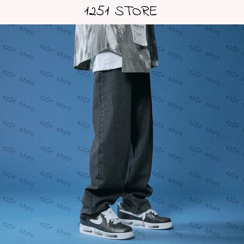 Straight Jeans Men Wide Jeans Loose Denim Trousers White Neutral Jeans Streetwear Casual Pure Man Pants Hip Hop Bagy jeans