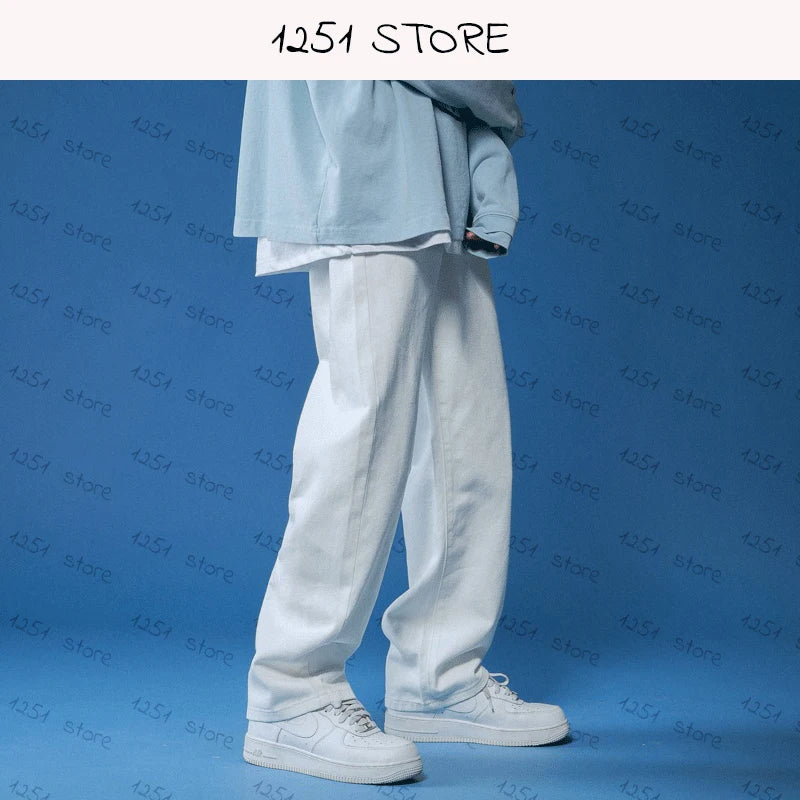 Straight Jeans Men Wide Jeans Loose Denim Trousers White Neutral Jeans Streetwear Casual Pure Man Pants Hip Hop Bagy jeans