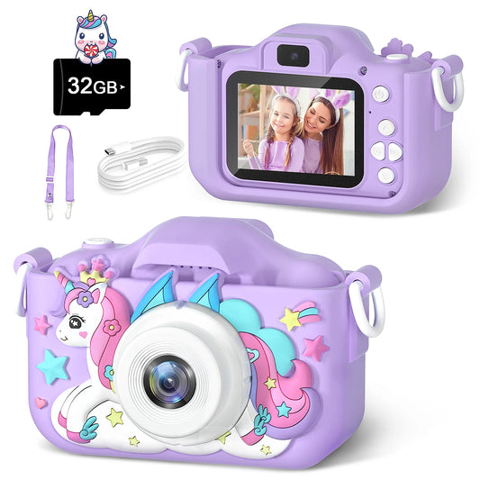 Mini Camera Kids Camera Toys For Boys/Girls, Kids Digital Camera For Toddler Video With 32G SD Card for Christmas Birthday Gifts