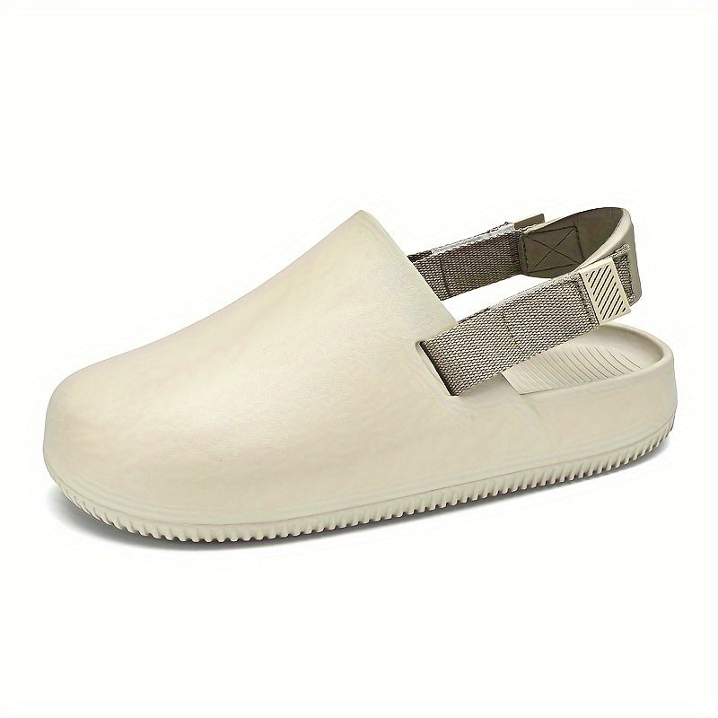 Men's Non-Slip Durable Solid Color EVA Clogs, Closed Round Toe Beach Slippers, Indoor & Outdoor Casual Activities Shoes