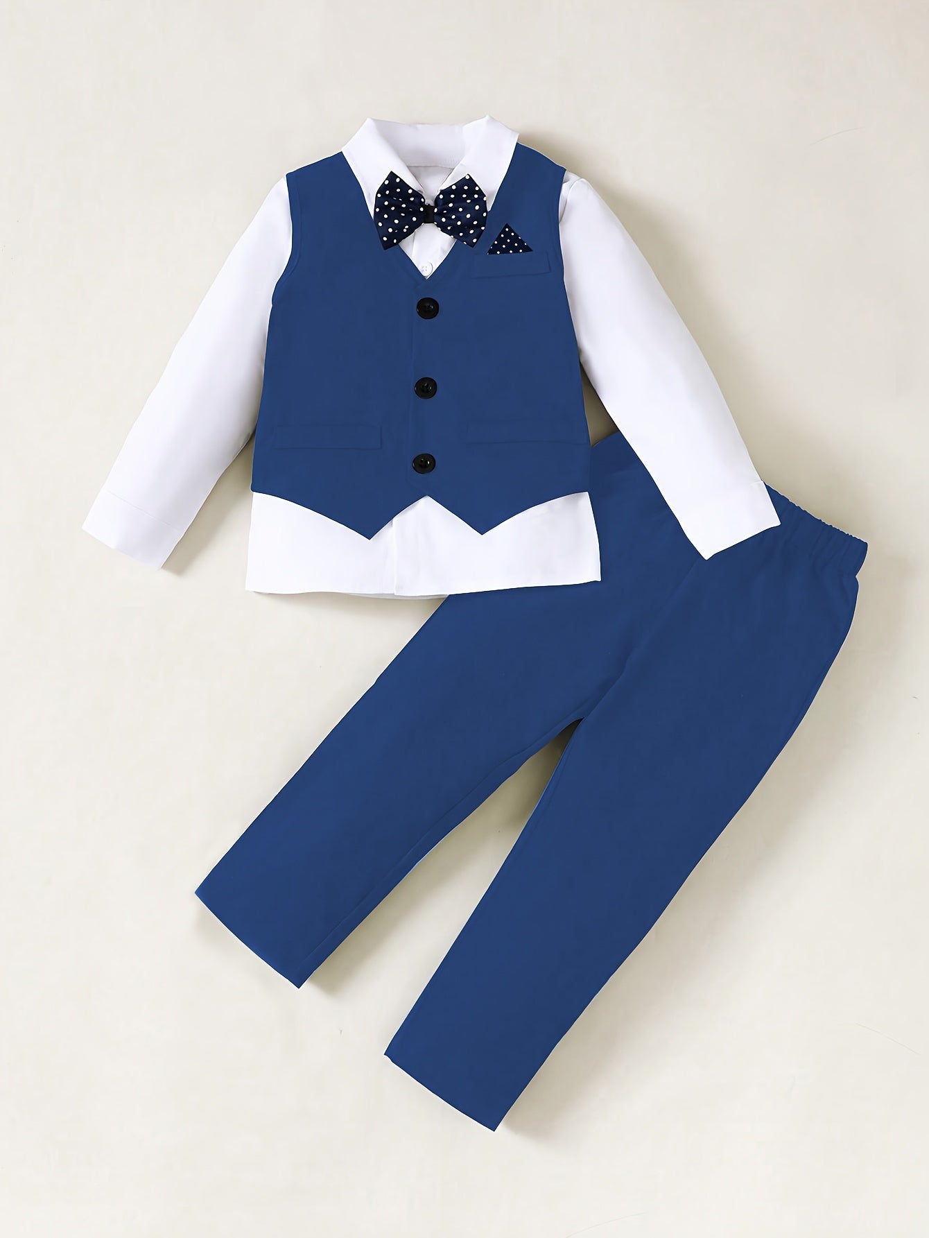 Boys 3-Piece Gentleman Suit Set – Solid Shirt, Pants, Vest, And Bow Tie - Perfect For Birthdays, Parties, Weddings