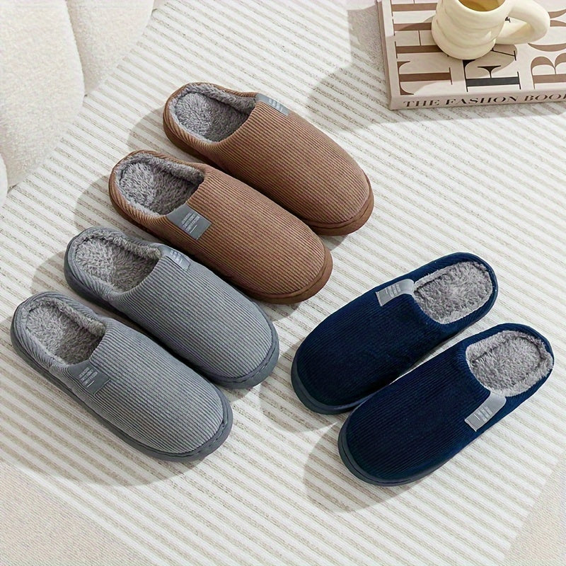 Men's Solid Color Hollow Out Thermal Fuzzy Slides, Comfy Non Slip Casual Durable EVA Slippers, Men's Winter Indoor Bedroom Shoes