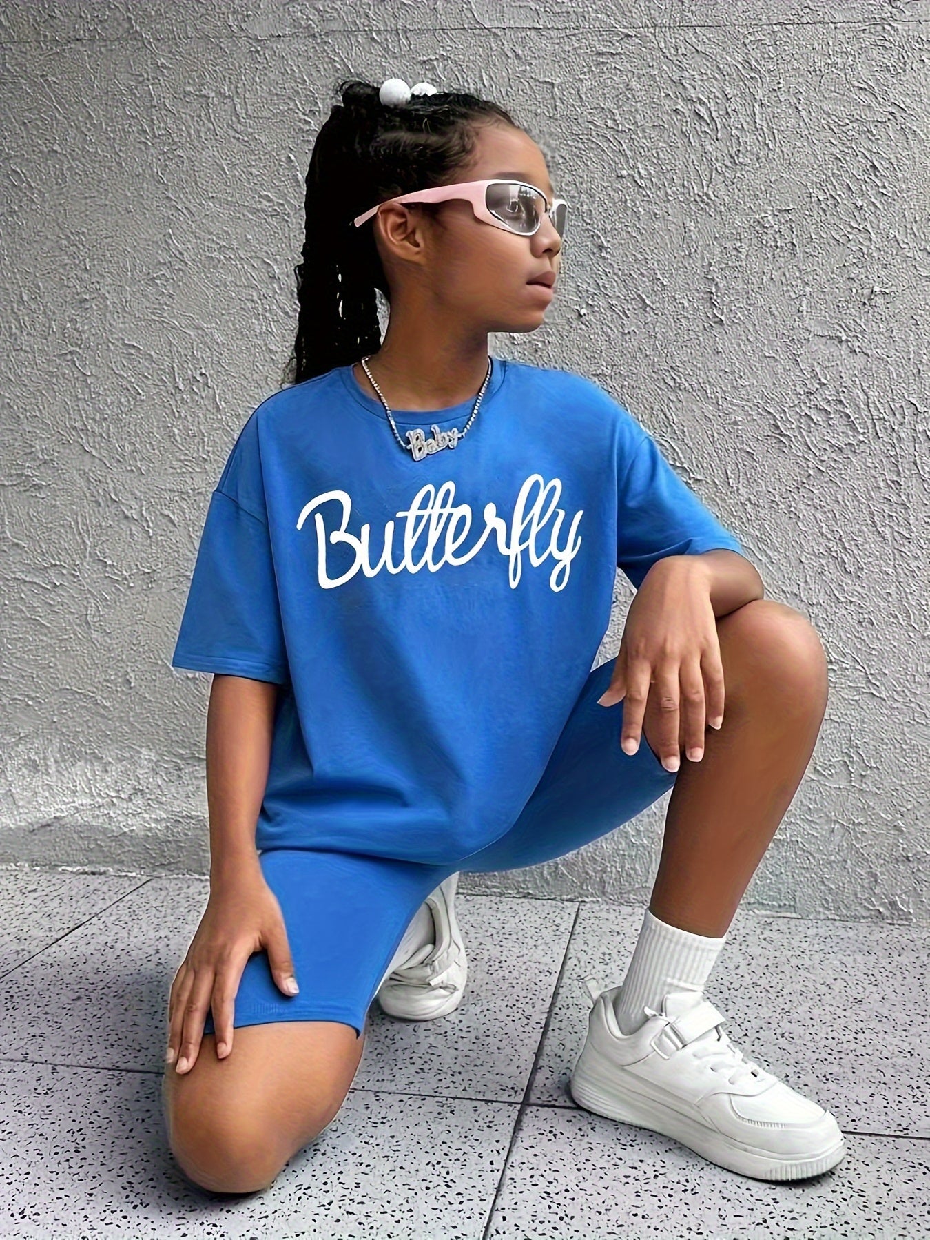 1 Set Girl's Vibrant Butterfly Graphic Tee + Shorts Co-ords Set - Soft, Breathable, Comfy Fit for Sweet Spring/Summer Outfit - Fashionable, Adorable, and Playful Design