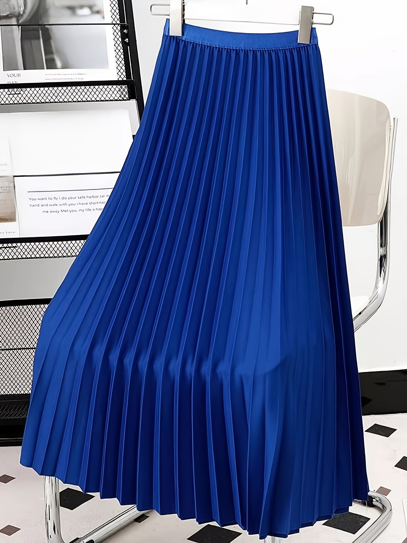 Solid Pleated High Waist Skirt, Versatile Skirt For Spring & Fall, Women's Clothing