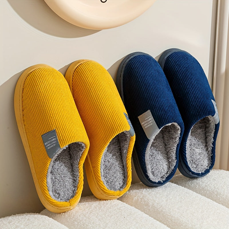 Men's Solid Color Hollow Out Thermal Fuzzy Slides, Comfy Non Slip Casual Durable EVA Slippers, Men's Winter Indoor Bedroom Shoes