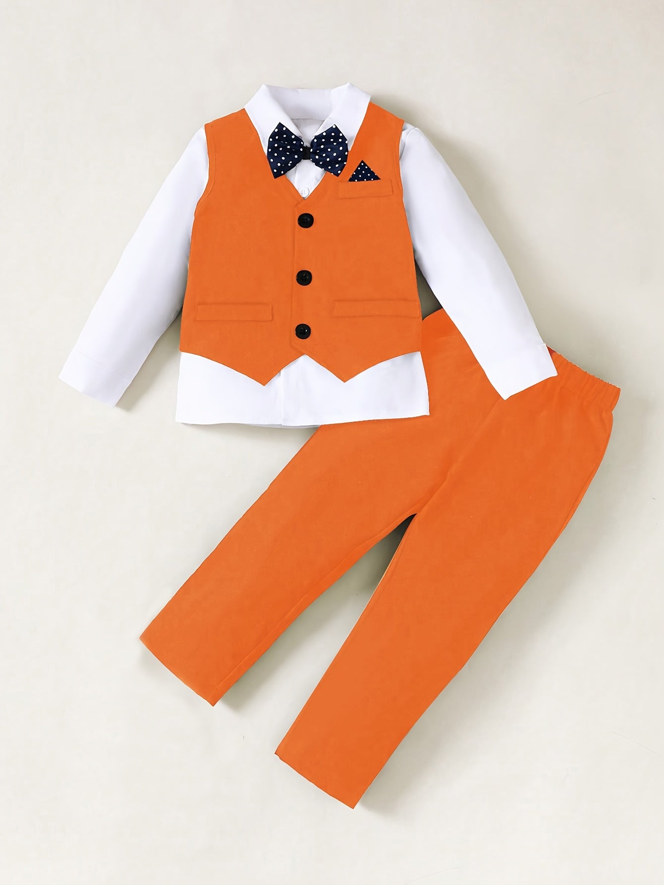 Boys 3-Piece Gentleman Suit Set – Solid Shirt, Pants, Vest, And Bow Tie - Perfect For Birthdays, Parties, Weddings